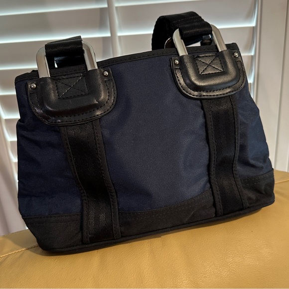 Franco Sarto Handbag, Black Leather and Midnight Blue Nylon, Like New 👜 - Picture 14 of 15